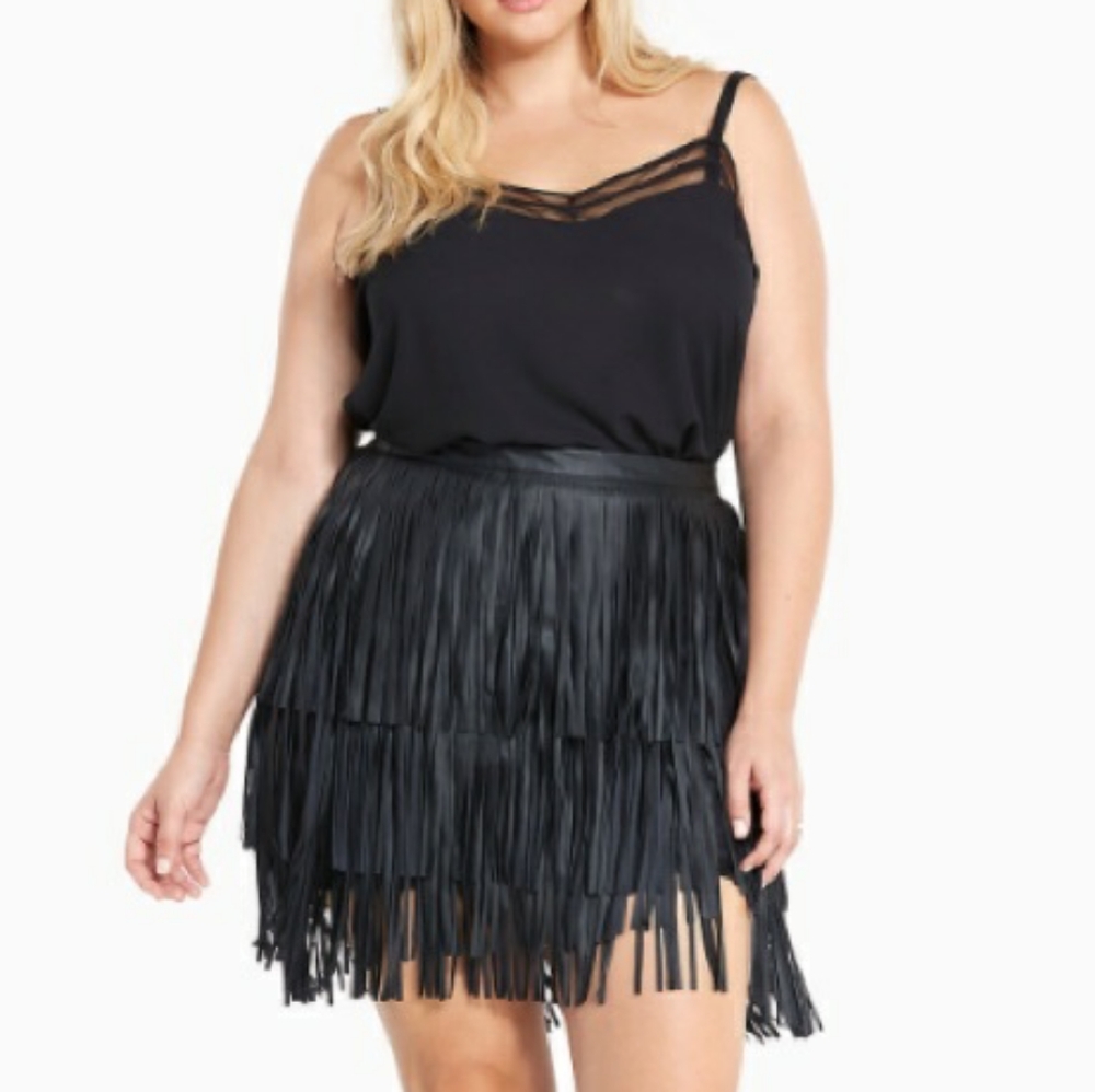 Torrid Faux Leather Fringe Skirt Size 24
